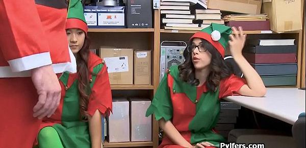  Threesome with Asian teen elves at the office